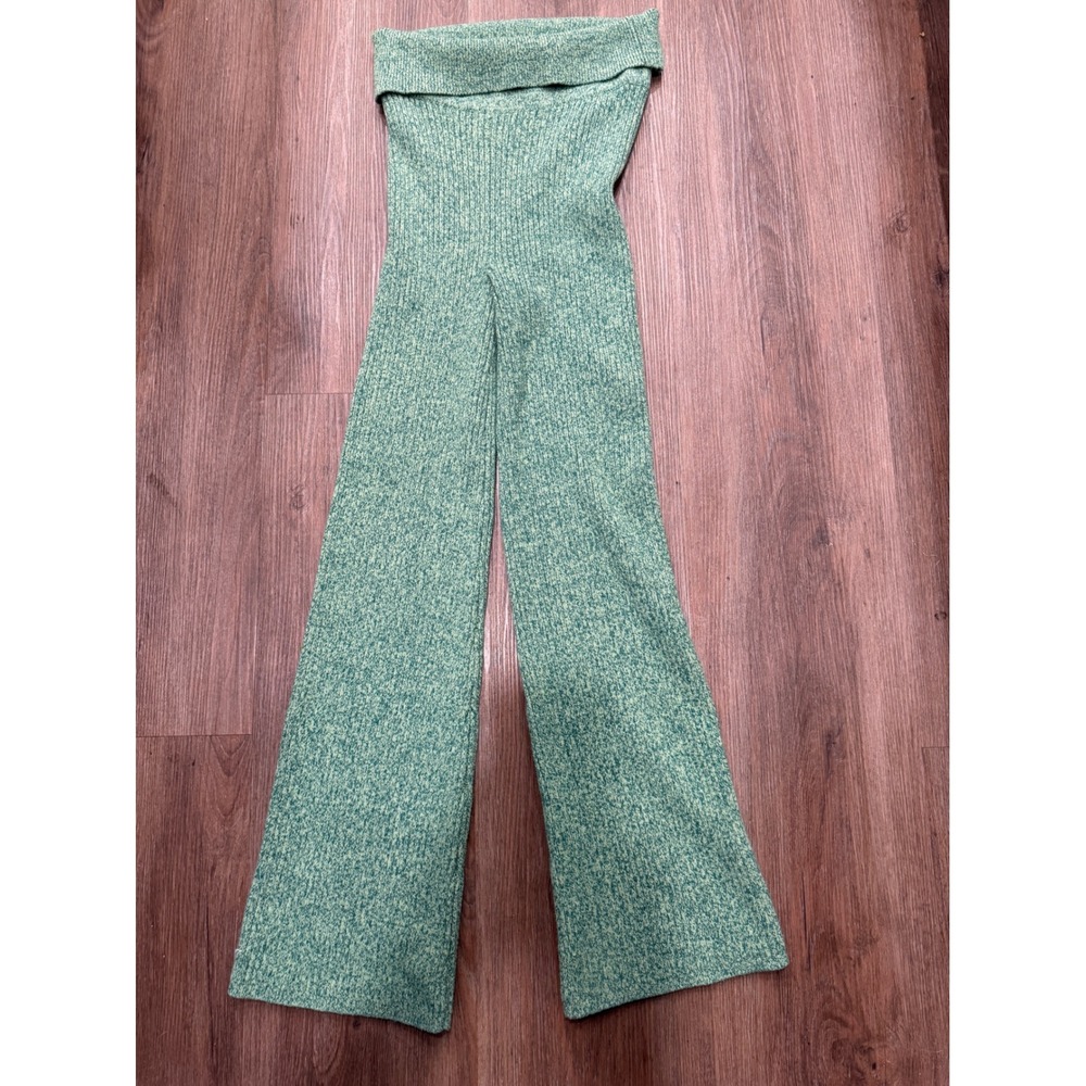 Aerie Womens Green Marled Ribbed Strapless Wide Leg Knit Jumpsuit Size M 3526